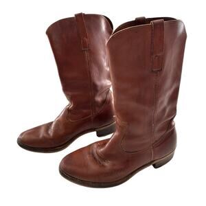 Mens Brown Round Toe Leather Cowboy Boots 10D